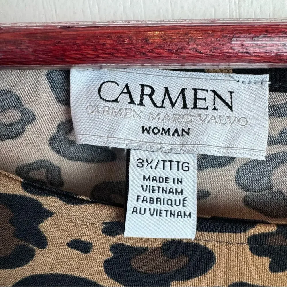 Carmen Marc Valvo Leopard Print 3/4 Sleeve Popover Blouse Women’s Size 3X - Picture 11 of 13